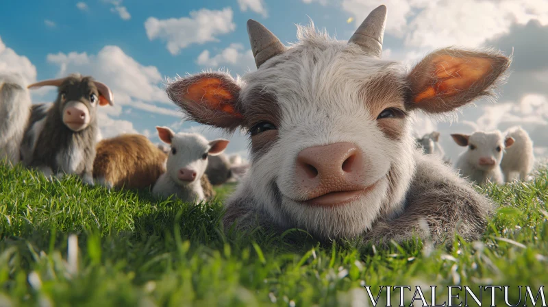 Smiling Calf in Meadow AI Image