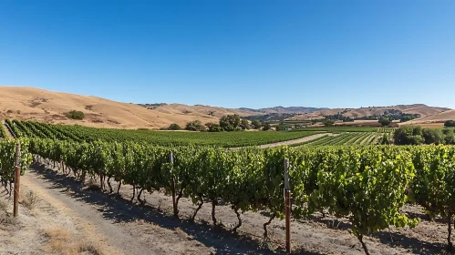 Vineyard Vista Under Clear Blue Sky