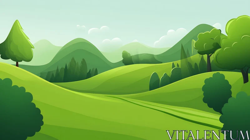 AI ART Cartoon Meadow with Green Hills