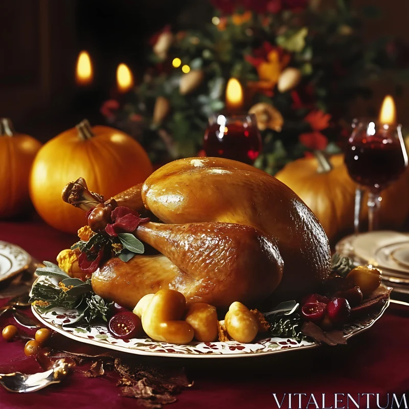 Golden Turkey and Pumpkin Holiday Dinner AI Image