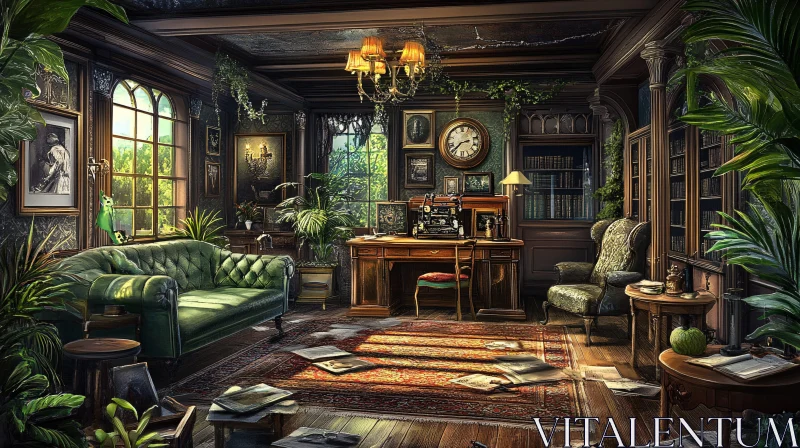 AI ART Antique Room with Green Plants