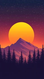 Silhouette of Mountain and Trees at Twilight