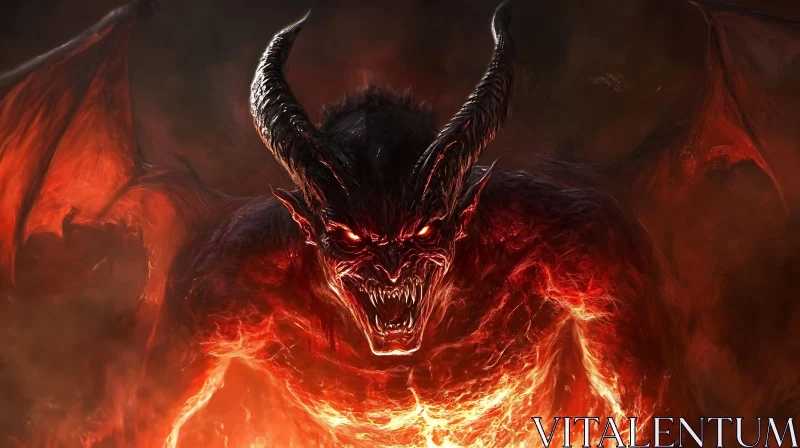 Fiery Demon with Horns AI Image