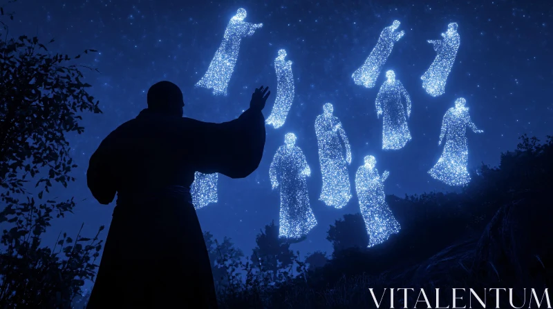 AI ART Glowing Figures in Night Sky