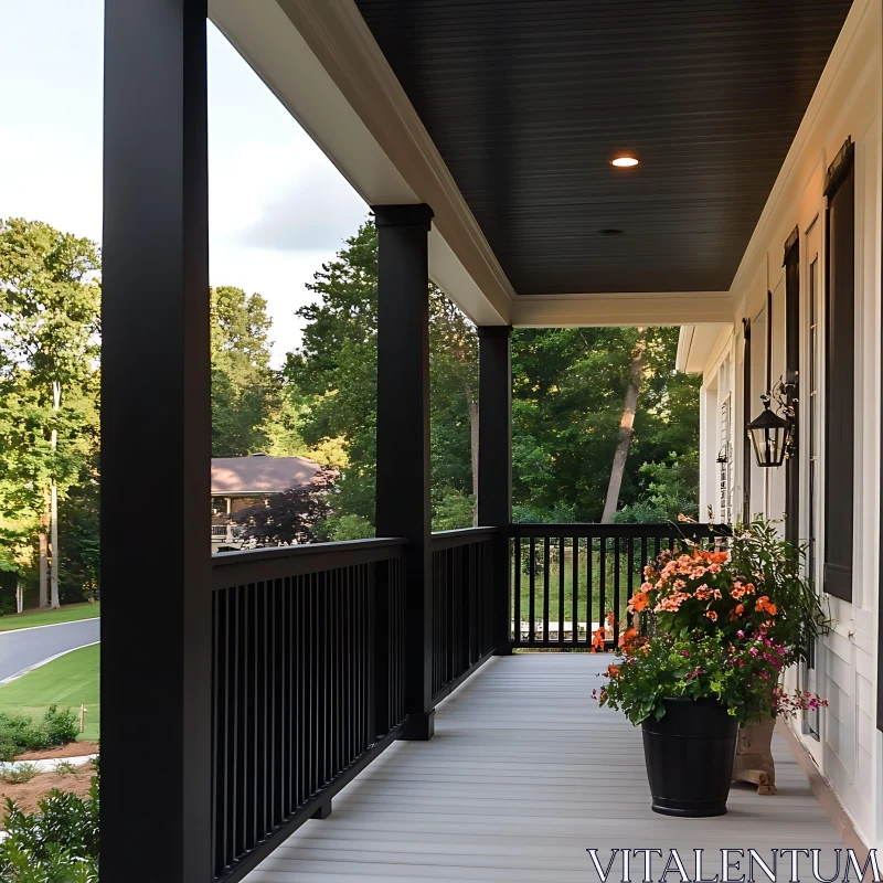 Elegant Home Porch with Floral Display AI Image