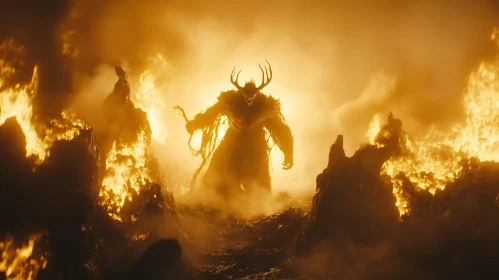 Antlered Demon in Fiery Abyss