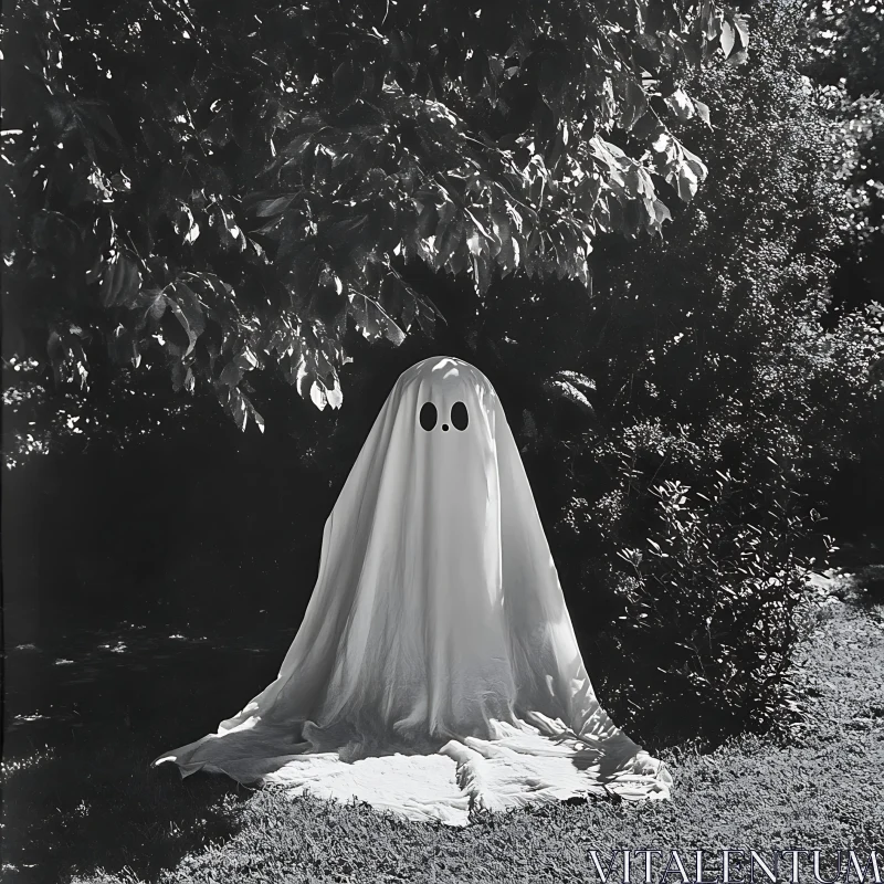 AI ART Monochrome Ghost in Garden