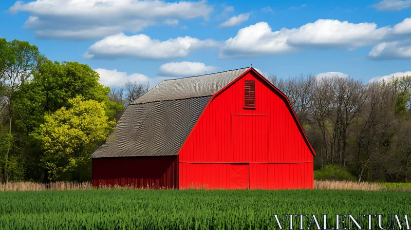 AI ART Vibrant Red Barn Amidst Green Field