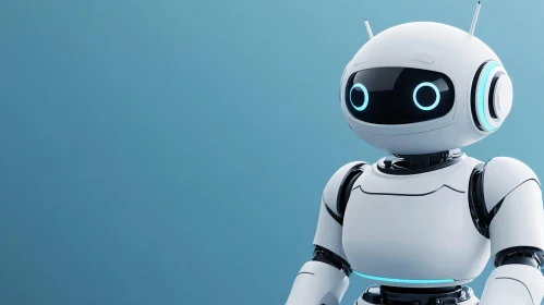 White Robot on Blue Background