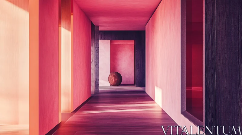 Minimalist Pink Hallway with Sphere Object AI Image