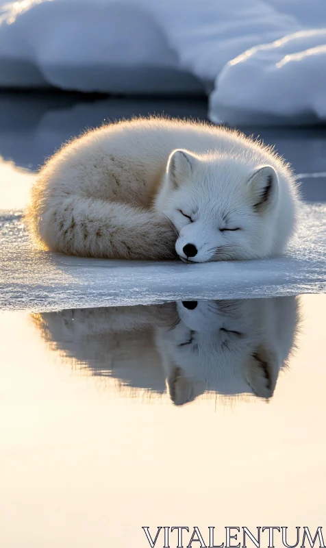 Sleeping Arctic Fox Reflection AI Image