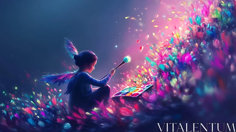 Whimsical Painting by Young Winged Artist AI Image