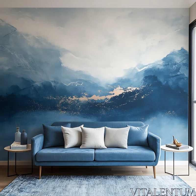 AI ART Abstract Blue Interior with Sofa