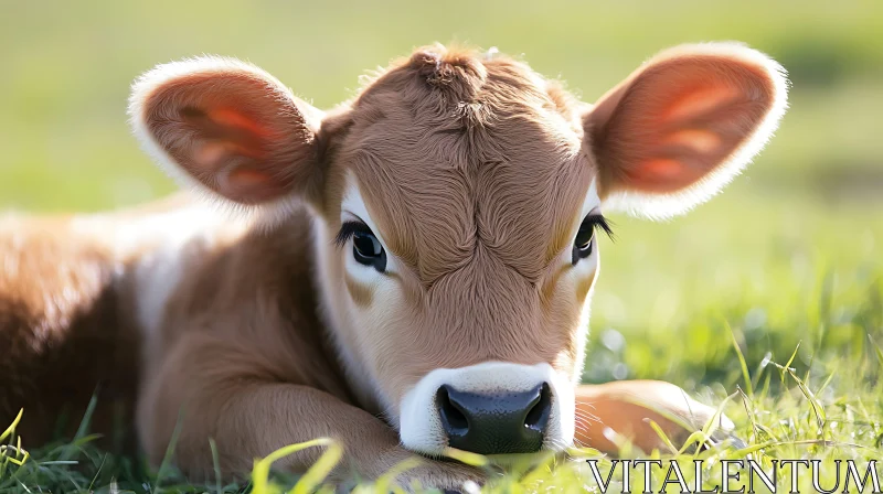 Resting Calf in Meadow AI Image