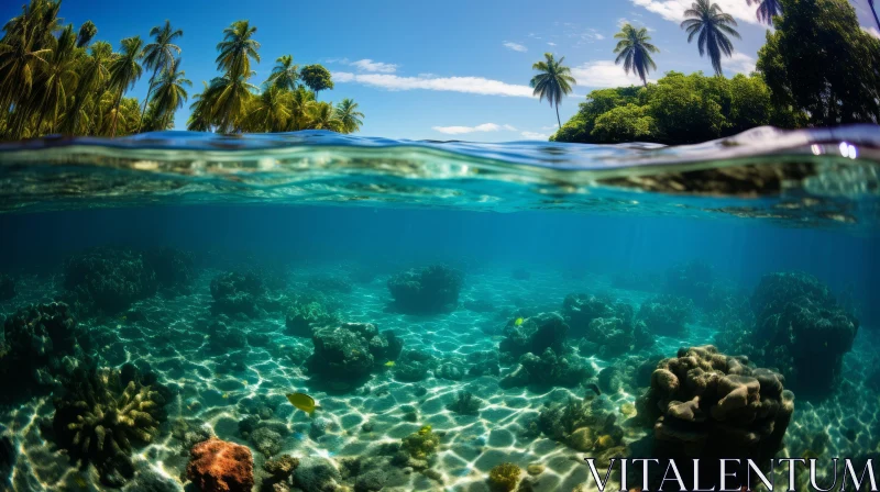 Captivating Underwater View: Coral Reefs and Coconut Palms AI Image