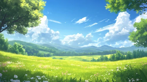 Green Field and Blue Sky Landscape