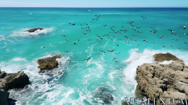 Emerald Tones in Australian Seascape with Birds AI Image