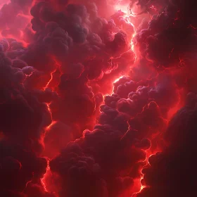 Stormy Red Cloudscape with Lightning