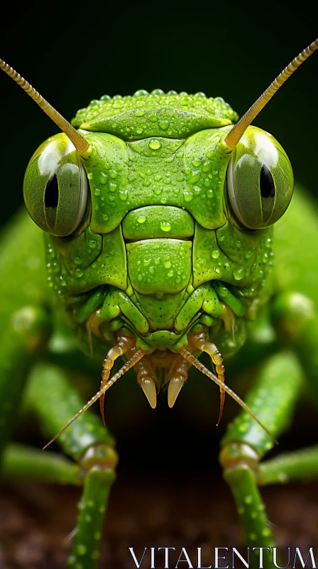 Green Grasshopper: A Close-Up Realistic Portrait AI Image