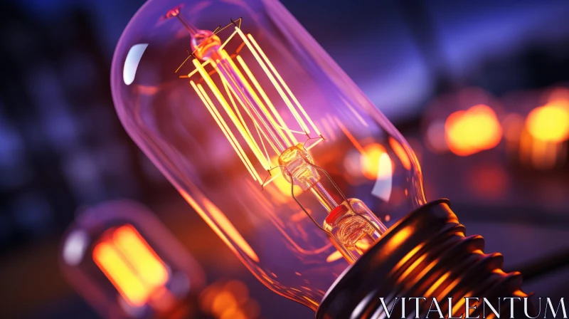 Illuminated Light Bulbs Close-Up: An Industrial Technological Theme AI Image