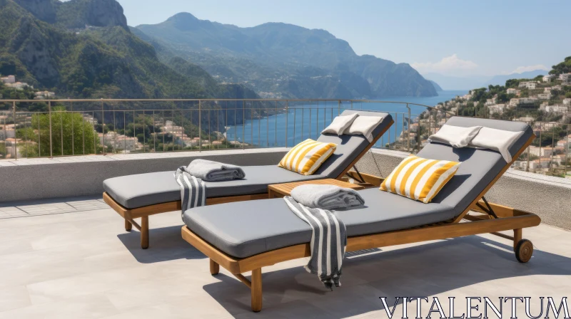 Luxurious Italian Landscapes: Chaise Loungers with Majestic Mountain Views AI Image