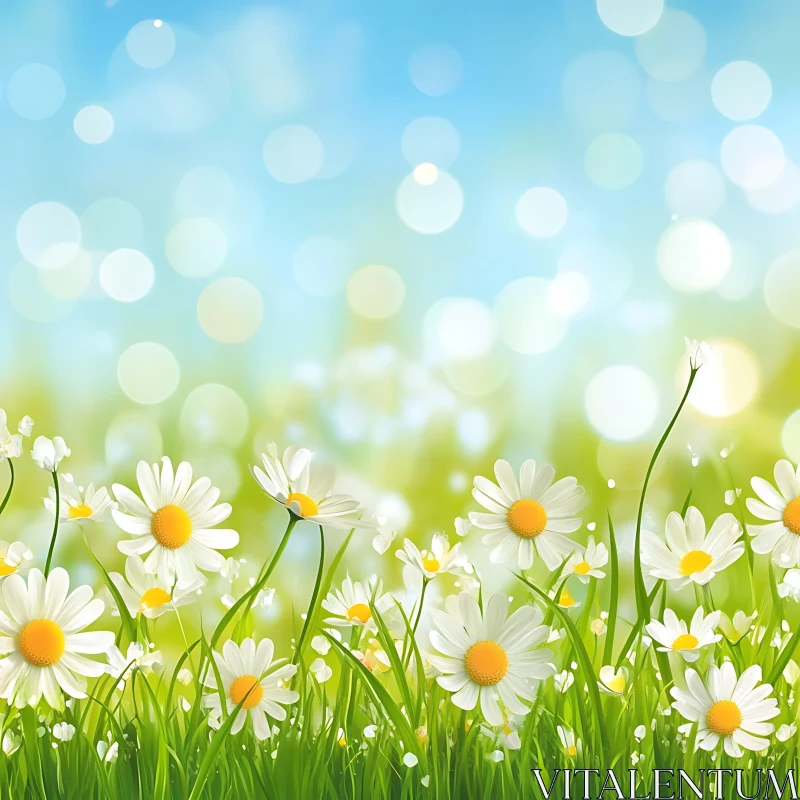 AI ART White Daisies Field with Bokeh Lights