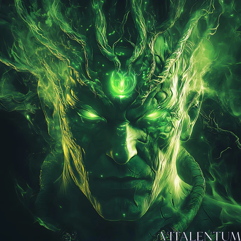 Green Spectral Man Portrait AI Image