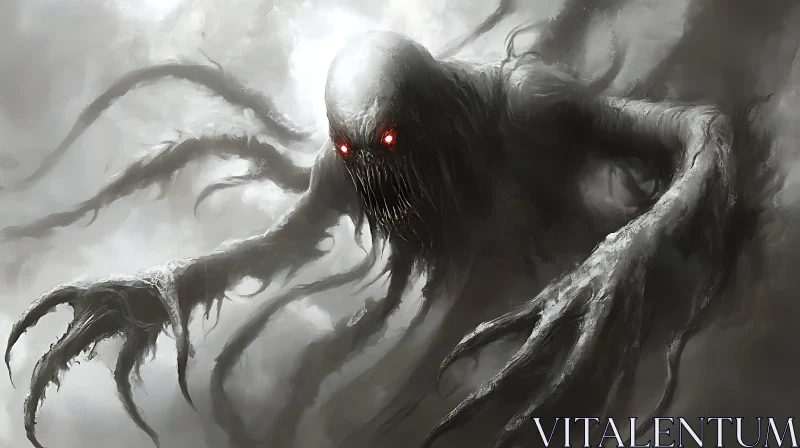 Eerie Creature with Glowing Red Eyes AI Image