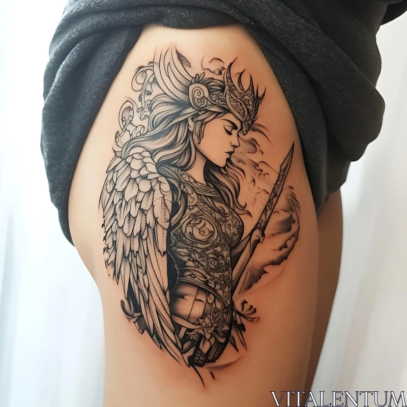 Intricate Warrior Angel Tattoo AI Image