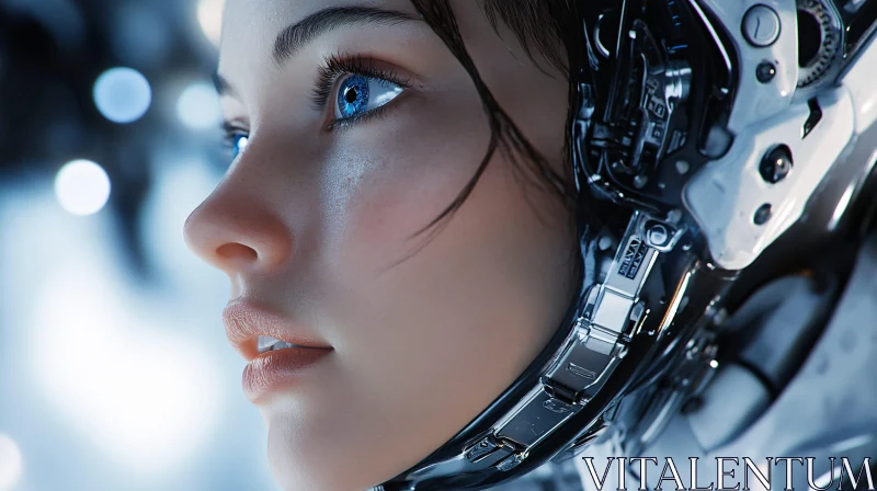 Blue-Eyed Cyborg Portrait AI Image