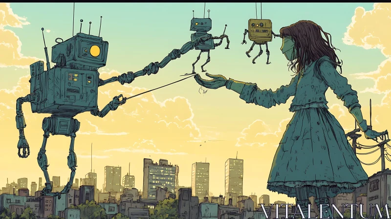 AI ART Whimsical Robot Encounter at Sunset