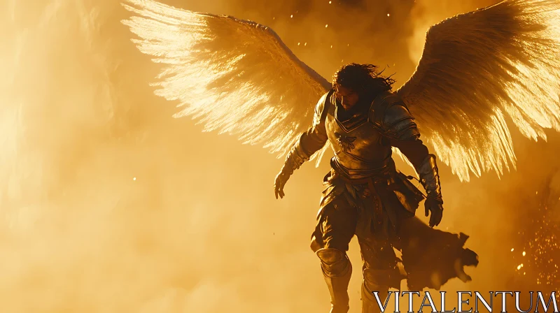 Winged Warrior in Golden Light AI Image