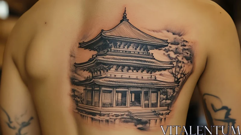 Intricate Back Tattoo Design of Japanese Temple AI Image