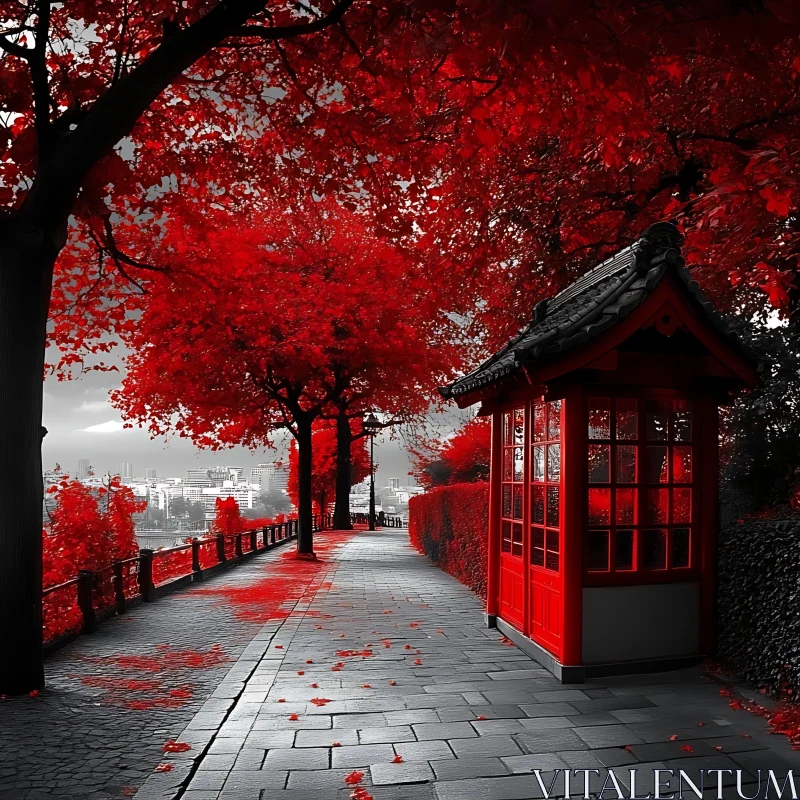 Crimson Foliage Urban Retreat AI Image