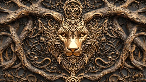 Golden Lion Head Ornate Design