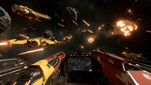 Spaceships Fight in Asteroid Field