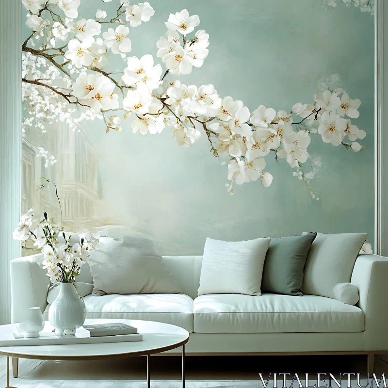 AI ART Elegant White Floral Room Decor