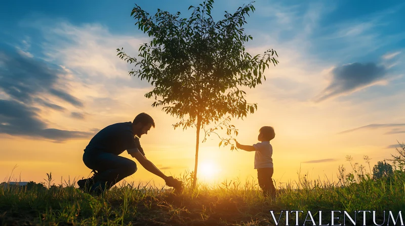 Father and Child Plant Tree Together AI Image