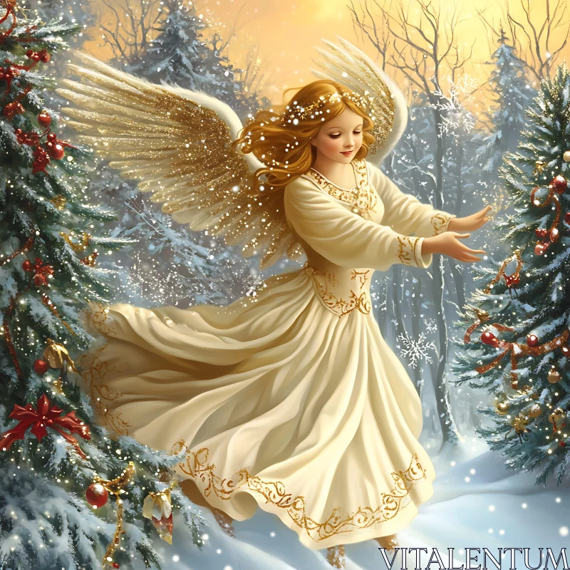 AI ART Winter Angel Blessing Christmas Trees