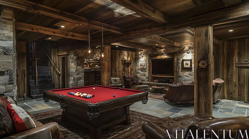 Inviting Game Room with Stone Walls AI Image