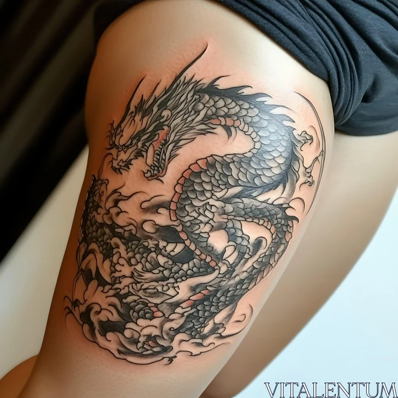 AI ART Detailed Dragon Tattoo on Thigh