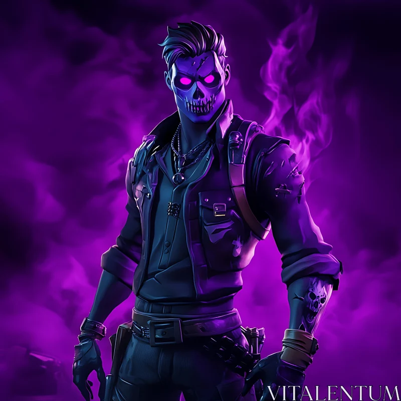 AI ART Mysterious Skull Character in Purple Smoke