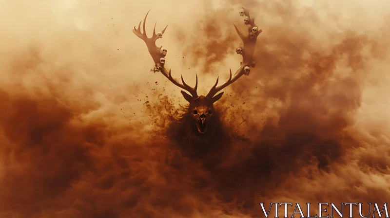 Deer Skull Emerging from Smoke AI Image