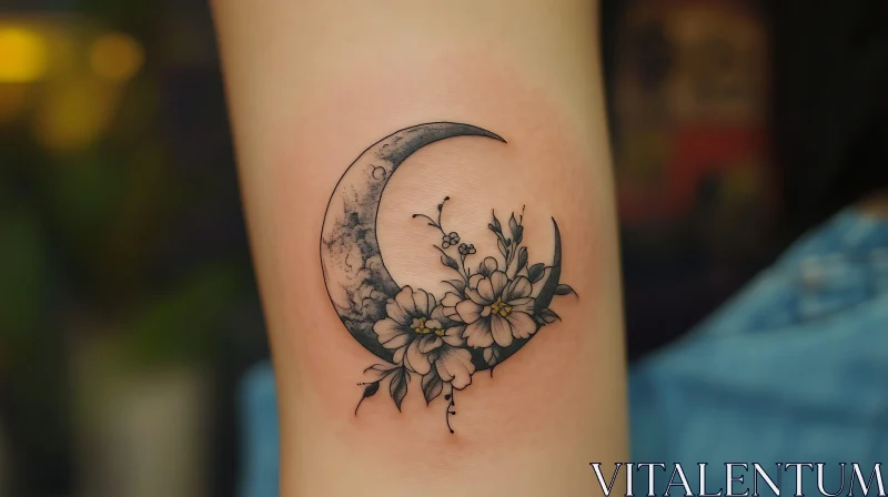 Botanical Moon Tattoo Design AI Image