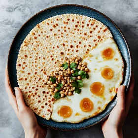 Breakfast Delight of Eggs, Flatbread, and Chickpeas