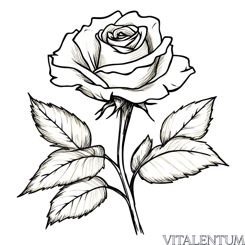 Botanical Rose Sketch in Ink AI Image