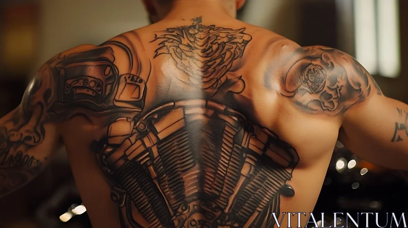 Detailed Mechanical Back Tattoo Art AI Image