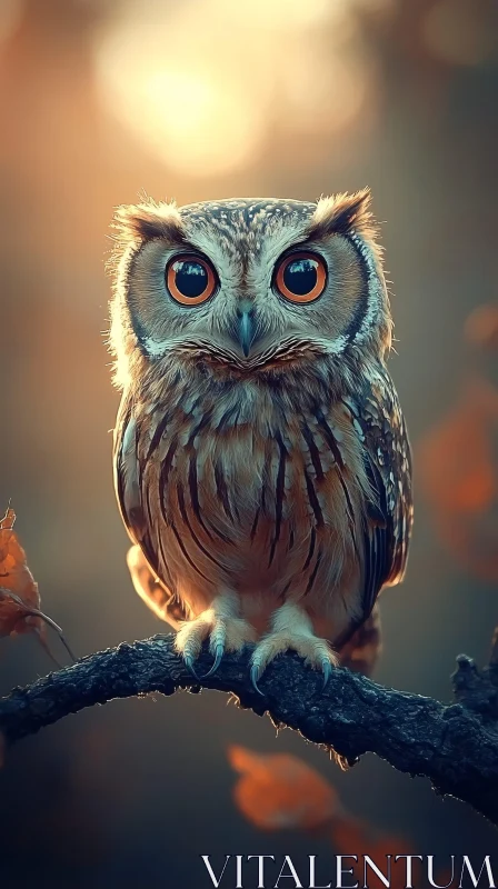 Amber-Eyed Owl on a Branch AI Image