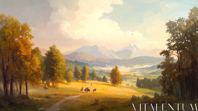 Autumnal Riders in Mountain Valley AI Image