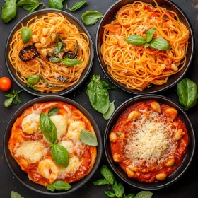 Diverse Italian Pasta Plates with Herbs